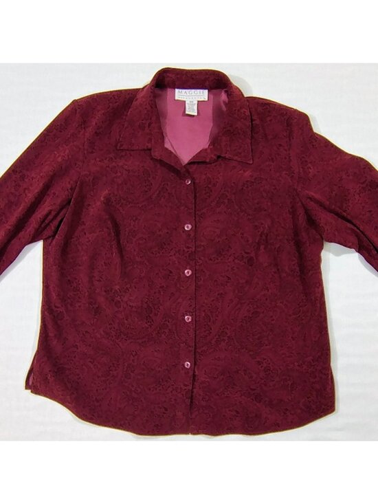 Maggie Mcnaughton Tops - Maggie McNaughton Button Up Shirt Womens Size 18W Paisley Burgundy Long Sleeves